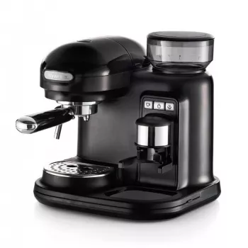 Ariete 1318 Moderna Espreso aparatas su integruotu kavos malūnėliu, kavos pupelėms ir maltai kavai, pieno putoklis kapučino gamybai, 1 ir 2 puodelių filtras, 1080 W, 800 ml, juodas