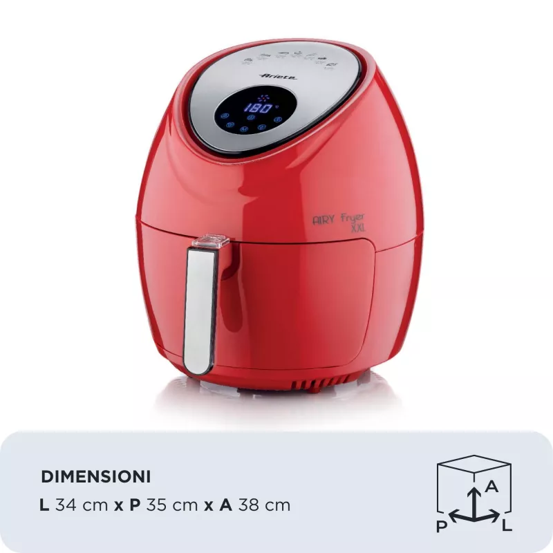 Ariete 4618 Airy Fryer XXL - Oro gruzdintuvė - Kepa 2,5 kg bulvyčių - 7 litrai - Gaminimas be aliejaus ir riebalų - 1800 W - Raudona