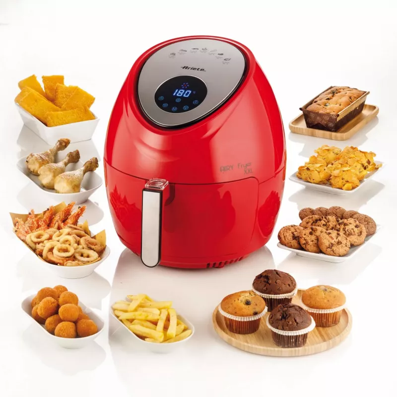 Ariete 4618 Airy Fryer XXL - Oro gruzdintuvė - Kepa 2,5 kg bulvyčių - 7 litrai - Gaminimas be aliejaus ir riebalų - 1800 W - Raudona
