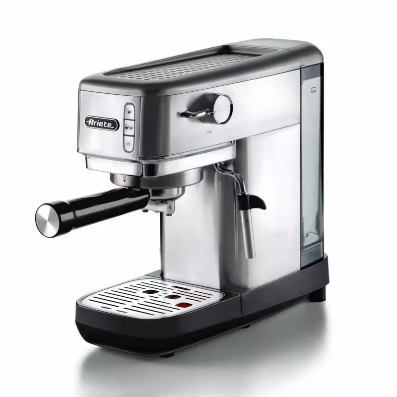Ariete 1380 Metal kavos aparatas, tinka maltai kavai ir ESE kapsulėms, 1300 W, 1,1 L talpa, 15 barų slėgis, ½ puodelio filtras, Cappuccino įrenginys, sidabrinis