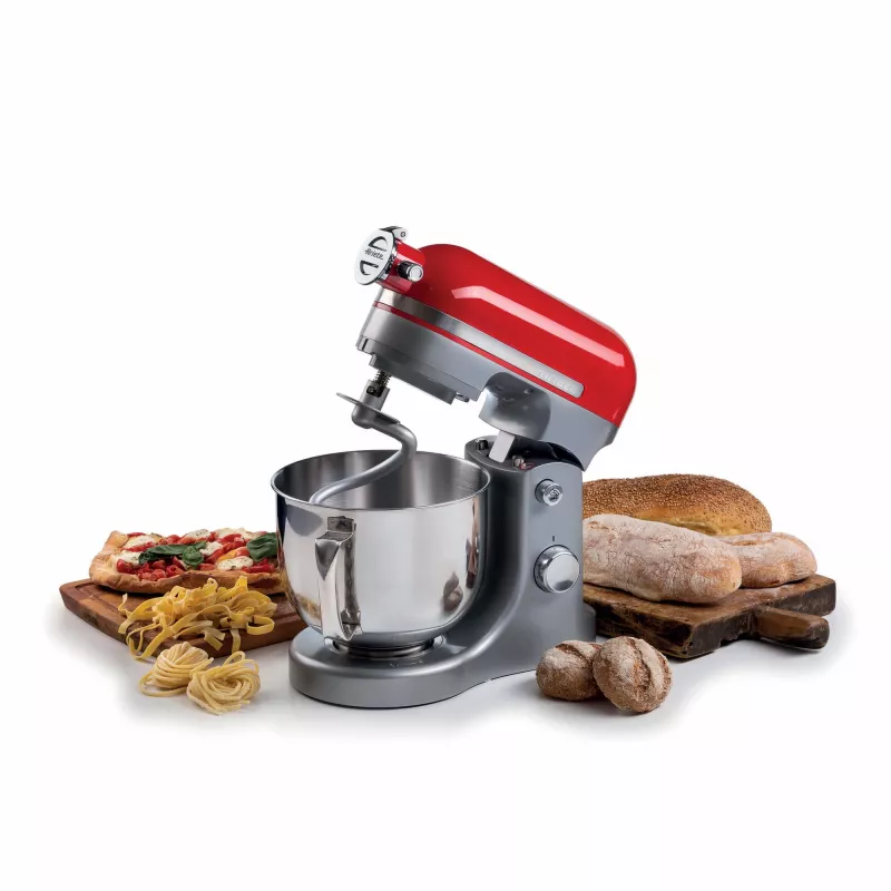 Ariete Moderna Red maišytuvas, stalinis maišytuvas, raudonas, plakimas, minkymas, maišymas, 5,5 l, planetinis, aliuminis