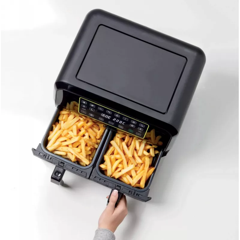 Ariete 4623 Airy Fryer Dual, oro gruzdintuvė su dviem krepšeliais, 1700 W, 8 L talpa, 3 kepimo funkcijos, skaitmeninis LED jutiklinis skydelis, 8 iš anksto nustatytos programos, laikmatis, 2 krepšeliai, juoda