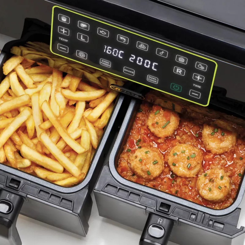 Ariete 4623 Airy Fryer Dual, oro gruzdintuvė su dviem krepšeliais, 1700 W, 8 L talpa, 3 kepimo funkcijos, skaitmeninis LED jutiklinis skydelis, 8 iš anksto nustatytos programos, laikmatis, 2 krepšeliai, juoda