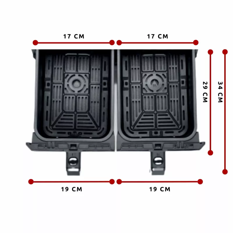 Ariete 4623 Airy Fryer Dual, oro gruzdintuvė su dviem krepšeliais, 1700 W, 8 L talpa, 3 kepimo funkcijos, skaitmeninis LED jutiklinis skydelis, 8 iš anksto nustatytos programos, laikmatis, 2 krepšeliai, juoda