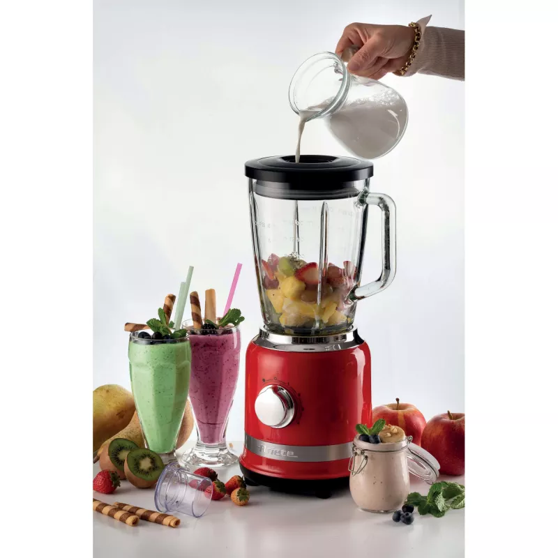 Ariete Moderna Raudonas blenderis su stikline taure, Stalo blenderis, 1,5 l, Pulso funkcija, Ledo smulkinimas, 1000 W, Raudona