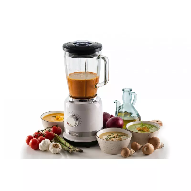 Ariete Moderna Baltas Blenderis su stikliniu indu, Stalo blenderis, 1.5 L, Pulse funkcija, Ledų smulkinimas, 1000 W, Baltas