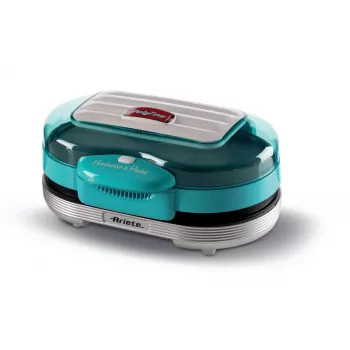 Ariete 205 Hamburger Maker Party Time, mėgėjiškas mėsainių kepimo aparatas, 1200 W, dvigubos nelimpančios plokštės, 2 skyriai, lengvai valomas, mėlynas