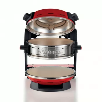 Ariete 927 Pizzeria dviguba picos orkaitė, 2 picos per 4 minutes, 2300 W, 2 ugniai atsparūs akmenys, 2 termostatai, skersmuo 32 cm, 5 kepimo lygiai, 2 nerūdijančio plieno mentelės, raudona