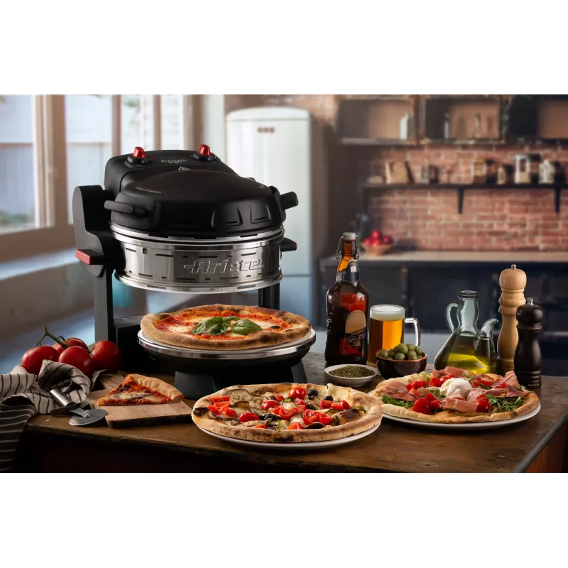 Ariete 927 Pizzeria dviguba pica orkaitė, 2 picos per 4 minutes, 2300 W, 2 ugniai atsparūs akmenys, 2 termostatai, skersmuo 32 cm, 5 kepimo lygiai, 2 nerūdijančio plieno mentelės, Raudona
