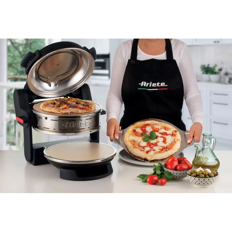 Ariete 927 Pizzeria dviguba pica orkaitė, 2 picos per 4 minutes, 2300 W, 2 ugniai atsparūs akmenys, 2 termostatai, skersmuo 32 cm, 5 kepimo lygiai, 2 nerūdijančio plieno mentelės, Raudona