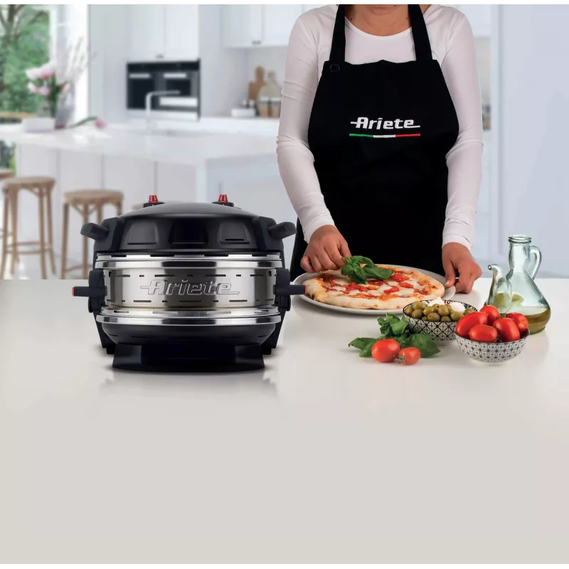 Ariete 927 Pizzeria dviguba pica orkaitė, 2 picos per 4 minutes, 2300 W, 2 ugniai atsparūs akmenys, 2 termostatai, skersmuo 32 cm, 5 kepimo lygiai, 2 nerūdijančio plieno mentelės, Raudona