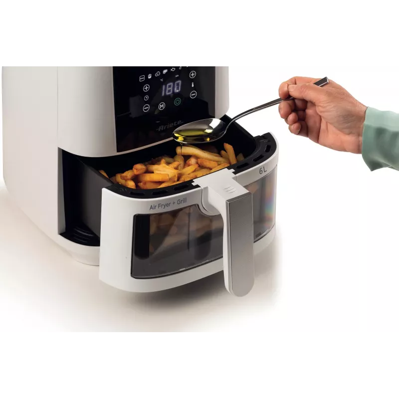 Ariete 4626 Oro gruzdintuvė Airy Fryer 6L, 1300 W, 6 L talpa, 2,5 kg kepimo talpa, 8 išankstinių programų, temperatūra iki 200°, permatomas krepšelis, juoda