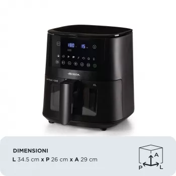 Ariete 4633, Oro gruzdintuvė 4L, 1400W, Talpa 4L, 9 programų, Shake ir Grill funkcijos, Temperatūra iki 200°C, Juoda