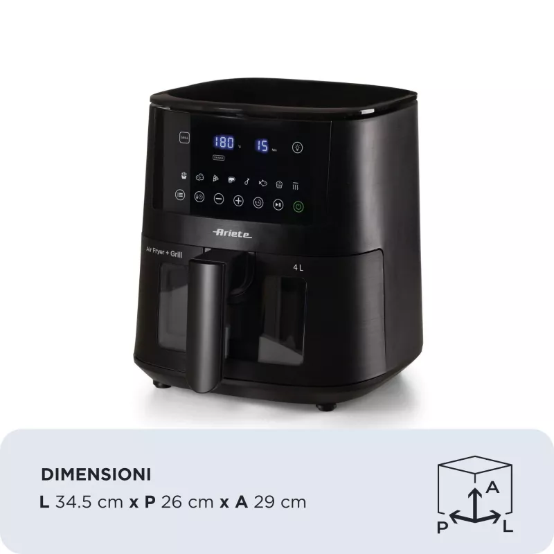 Ariete 4633, Oro gruzdintuvė 4L, 1400W, Talpa 4L, 9 programų, Shake ir Grill funkcijos, Temperatūra iki 200°C, Juoda