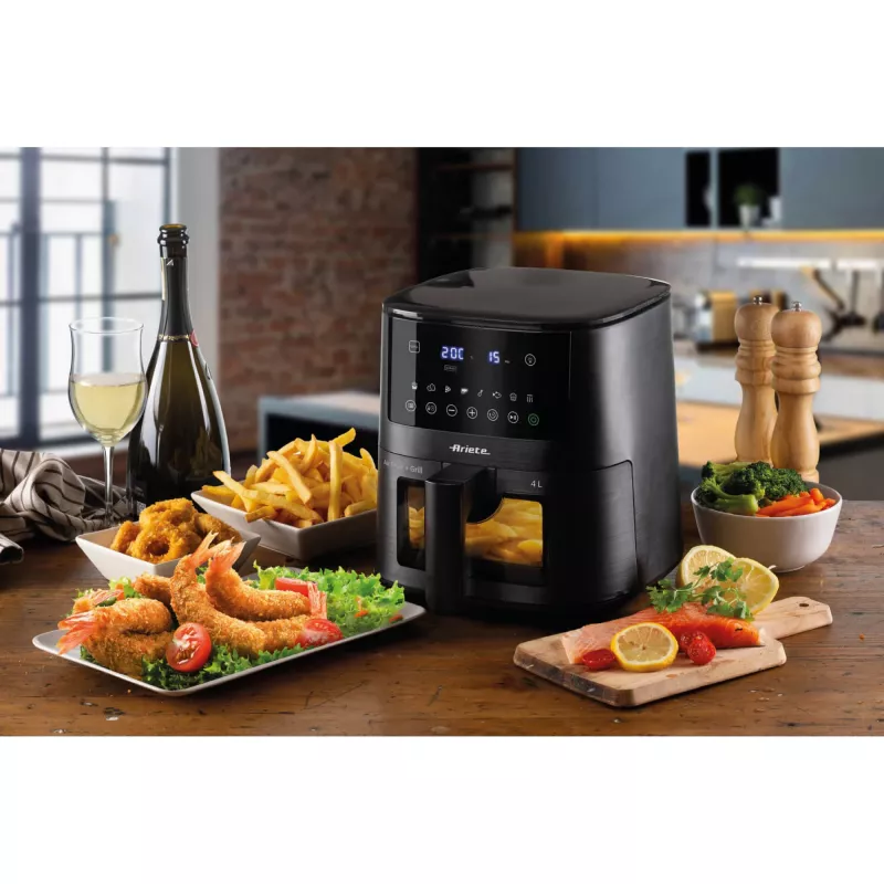Ariete 4633, Oro gruzdintuvė 4L, 1400W, Talpa 4L, 9 programų, Shake ir Grill funkcijos, Temperatūra iki 200°C, Juoda