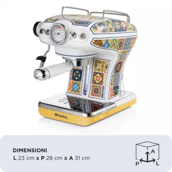 Ariete 1389 Positano kavos aparatas, 850W, 0,9L talpa, 1 ar 2 puodelių filtras, lašėjimo padėklas, pieno putotojas