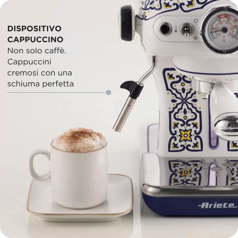 Ariete 1389 Capri kavos aparatas, 850W, 0,9L talpa, 1 ar 2 puodelių filtras, lašėjimo padėklas, pieno putotojas