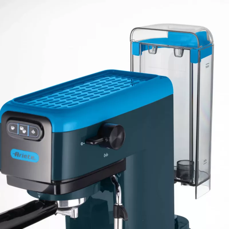 Ariete 1399 Espresso kavos aparatas, maltai kavai ir ESE kapsulėms, 1300 W, 1,1 L talpa, 15 barų slėgis, 1, 2 puodelių ir ESE kapsulių filtras, Cappuccino, Mėlynas