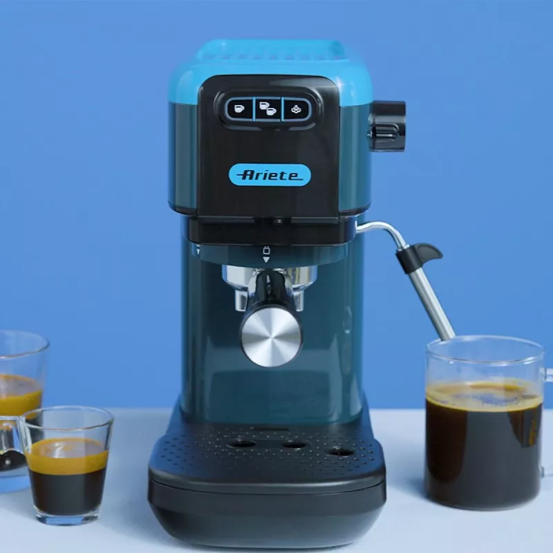 Ariete 1399 Espresso kavos aparatas, maltai kavai ir ESE kapsulėms, 1300 W, 1,1 L talpa, 15 barų slėgis, 1, 2 puodelių ir ESE kapsulių filtras, Cappuccino, Mėlynas