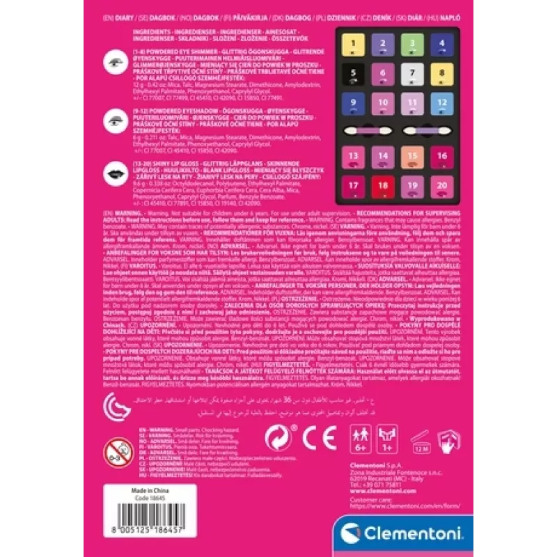 Clementoni Make-up Diary – dienoraštis makiažui, moterims, 1 vnt., 150 mm × 30 mm × 210 mm