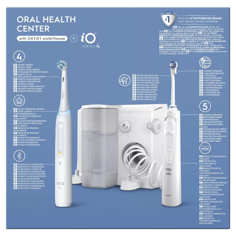 Oral-B iO4 & OxyJet burnos priežiūros centras, baltas