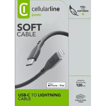 Cellularline Soft Cable 120 cm – USB-C į Lightning minkšto prisilietimo laidas