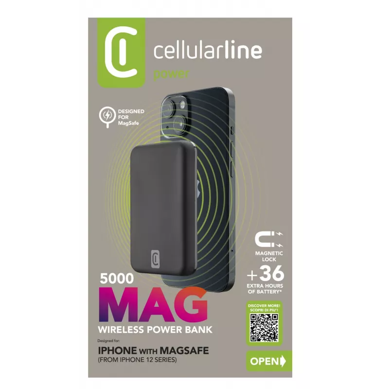 Cellularline MAG 5000 belaidis power bank, 5000 mAh, juodas