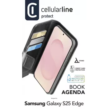 Cellularline Book Agenda dėklas Galaxy S25 Edge su magnetiniu užsegimu, odos efektas