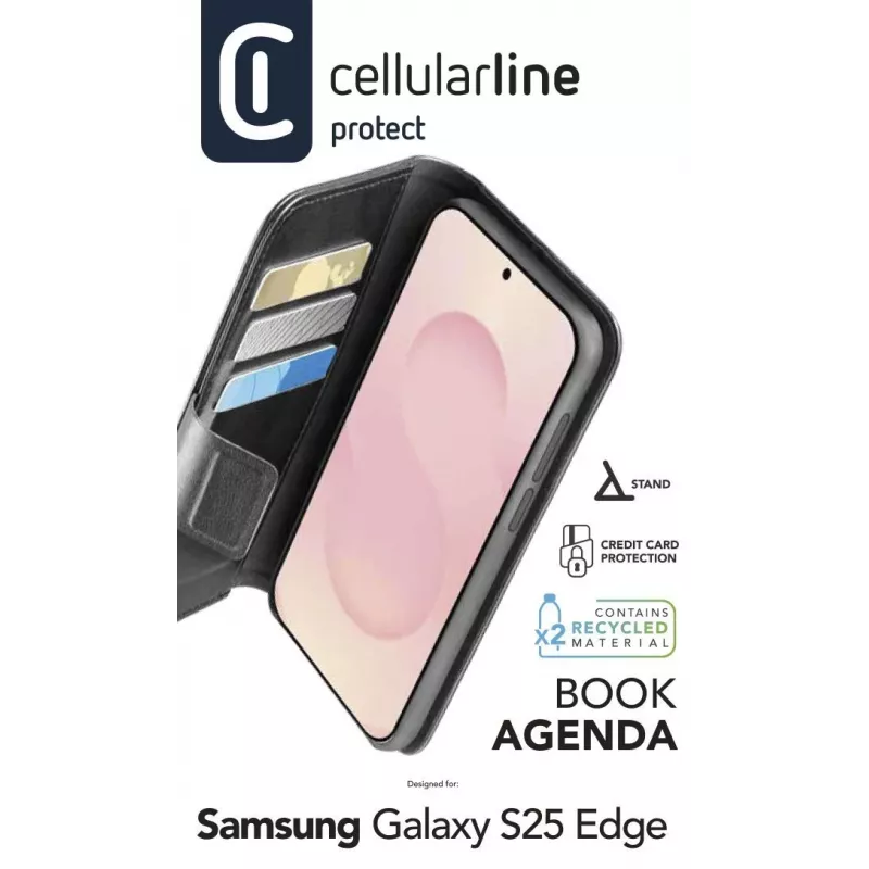 Cellularline Book Agenda dėklas Galaxy S25 Edge su magnetiniu užsegimu, odos efektas