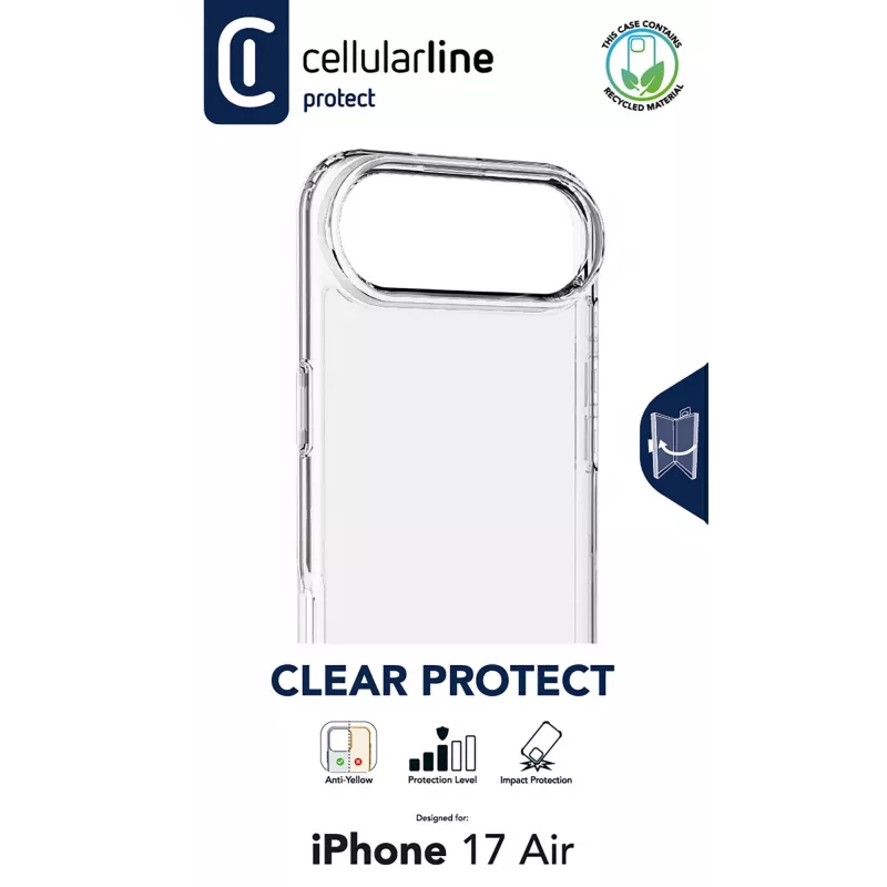 Cellularline Clear Protect – kietas iPhone dėklas su guminiais kraštais
