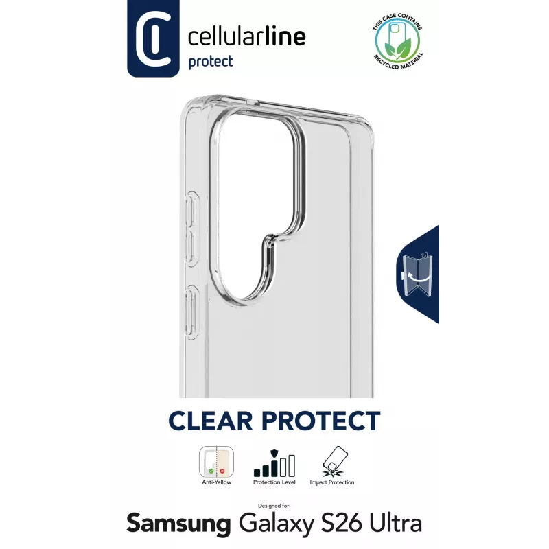 Cellularline Clear Protect kietas dėklas su guminiais kraštais, skirtas Galaxy S26 Ultra