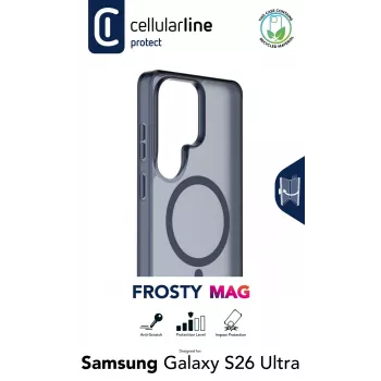 Cellularline FROSTY MAG dėklas Galaxy S26 Ultra – pusiau permatomas, matinis paviršius, spalvoti kraštai, suderinamas su Qi2 ir magnetiniais priedais