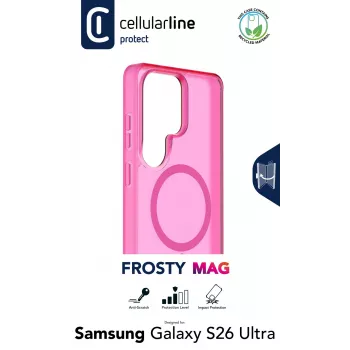 Cellularline FROSTY MAG dėklas Samsung Galaxy S26 Ultra – permatomas, matinis, su spalvotais kraštais, suderinamas su Qi2 ir magnetiniais aksesuarais
