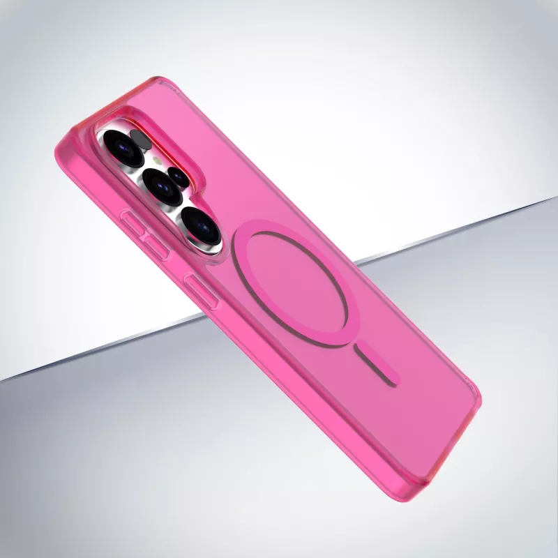 Cellularline FROSTY MAG dėklas Samsung Galaxy S26 Ultra – permatomas, matinis, su spalvotais kraštais, suderinamas su Qi2 ir magnetiniais aksesuarais