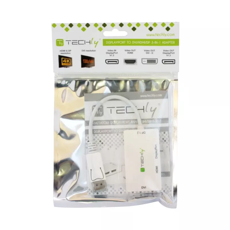 Techly IADAP DP-COMBOF3 vaizdo kabelio adapteris DisplayPort DisplayPort + DVI + HDMI baltas
