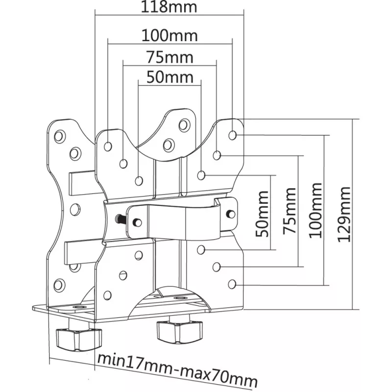 Techly reguliuojamas CPU laikiklis po stalu, 5 kg, 75 x 75 mm, 100 x 100 mm, juodas