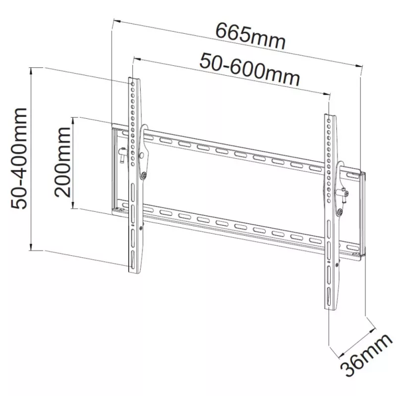 Techly fiksuotas sieninis laikiklis LED TV LCD 40-65 colių, 165,1 cm (65 col.), 200 x 200 mm, 600 x 400 mm, -12 - 0°, metalinis, juodas
