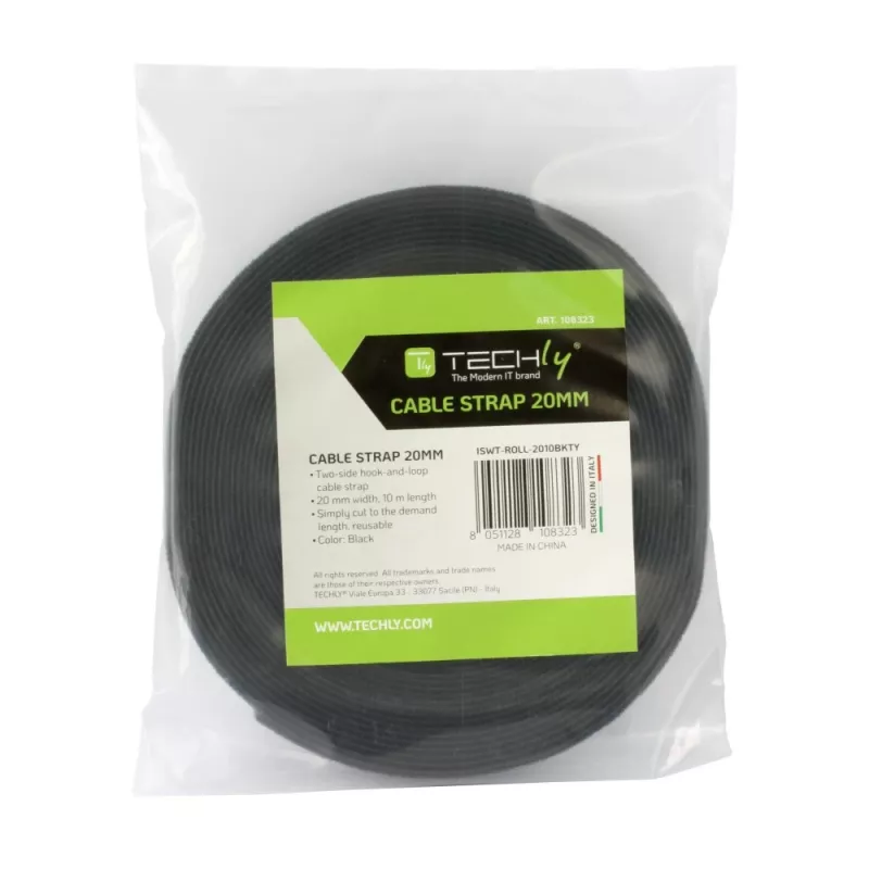 Techly Velcro ritinėlis kabelių tvarkymui 10m ilgio 20mm pločio juodas