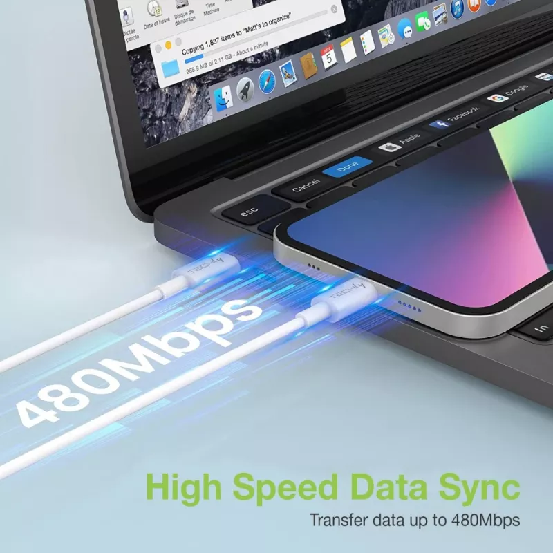 Techly įkrovimo ir sinchronizavimo laidas USB-C į Lightning 1 m baltas
