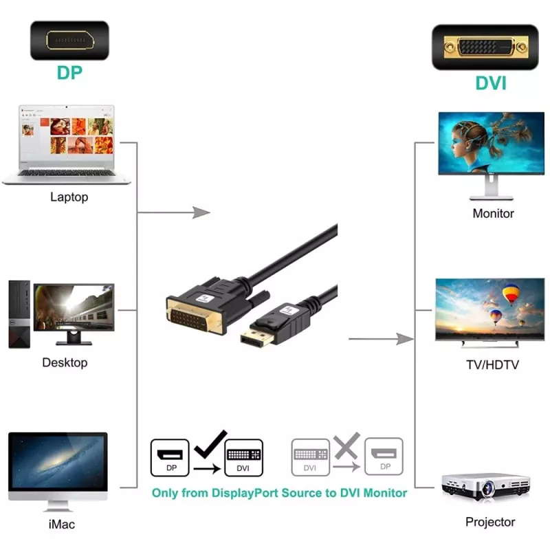 Techly ICOC DSP-C12-030P vaizdo kabelio adapteris 3 m DisplayPort DVI-D Juoda