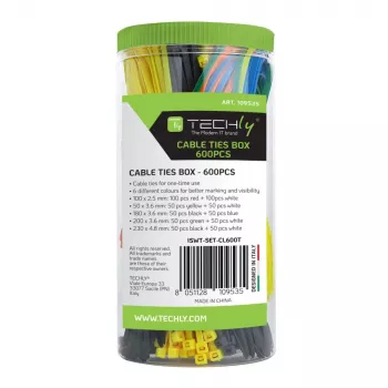 Techly ISWT-SET-CL600T kabelio raištis, lygiagretus įvedimas, nailonas, įvairiaspalvis, 600 vnt.