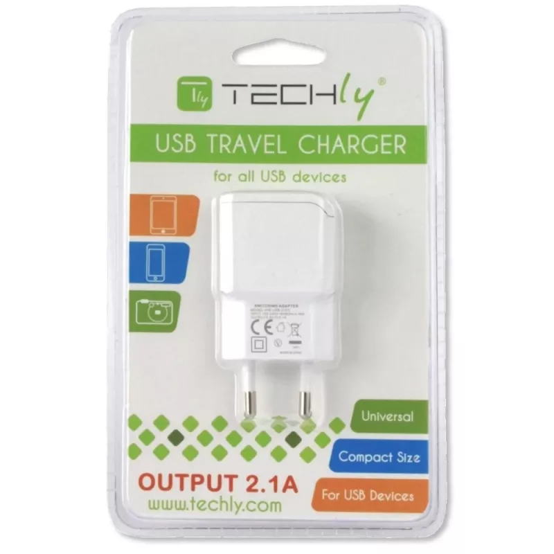 Techly Itališkas kištukinis adapteris su 1 USB prievadu 5V / 2.1A baltas IPW-USB-21EC