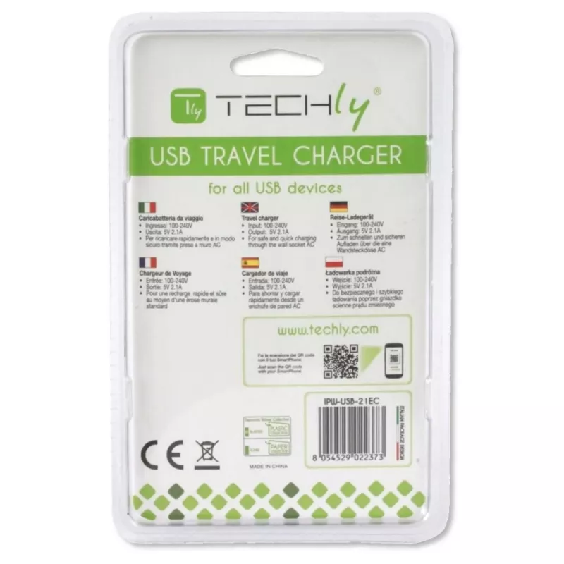 Techly Itališkas kištukinis adapteris su 1 USB prievadu 5V / 2.1A baltas IPW-USB-21EC