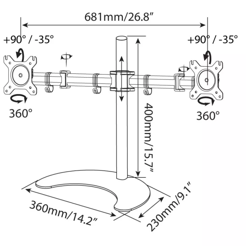 Techly stovas dviems monitoriams 13-27 colių su pagrindu a.400mm ICA-LCD 3410 juodas