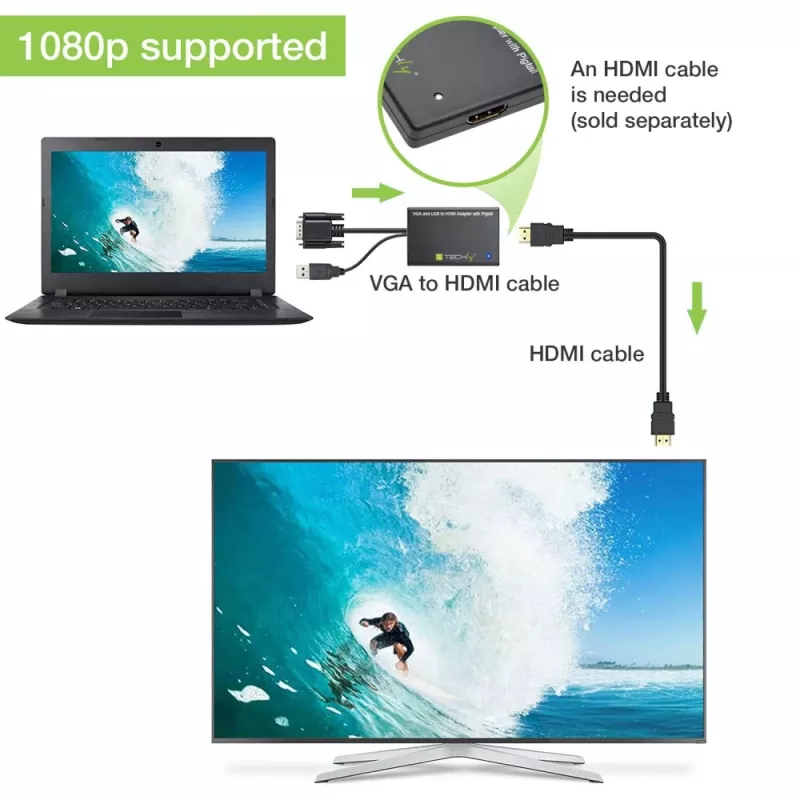 Techly keitiklis SVGA ir garsas į HDMI IDATA HDMI-VGA3