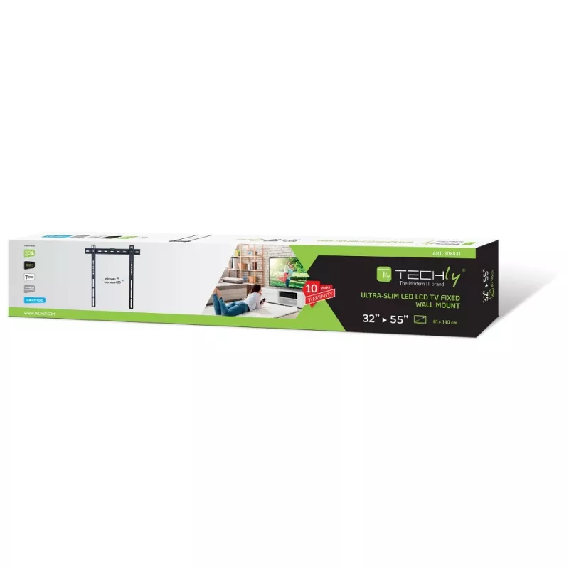 Techly stacionarus sieninis laikiklis televizoriui UltraSlim LED TV LCD 23-55 juodas ICA-PLB 140M