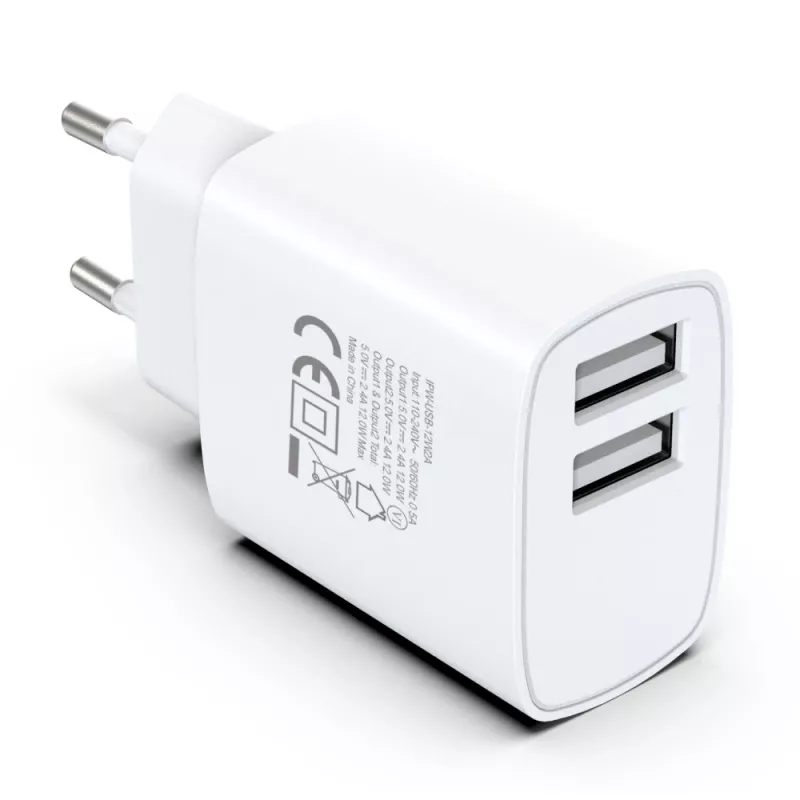 Techly IPW-USB-12W2A mobiliojo įrenginio įkroviklis – baltas, AC, 2×USB-A, 12 W
