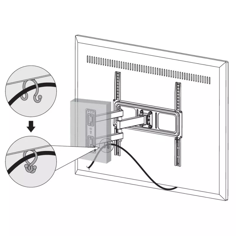 Techly 32-55 colių pilno judesio LED LCD TV laikiklis sienai, 400 x 400 mm, -15 - 10°, 10 - 90°, 180°, plieninis, juodas
