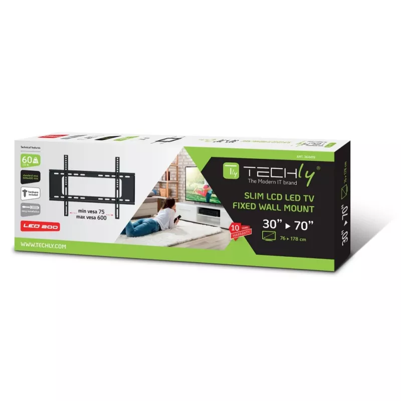 Techly ICA-PLB 262L TV laikiklis 177,8 cm (70 col.) juodas