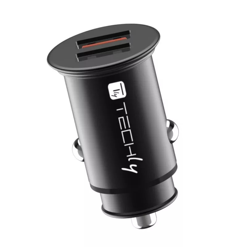 Techly Mini automobilinis įkroviklis 2 prievadai USB-A Quick Charge 3.0 36W juodas metalinis